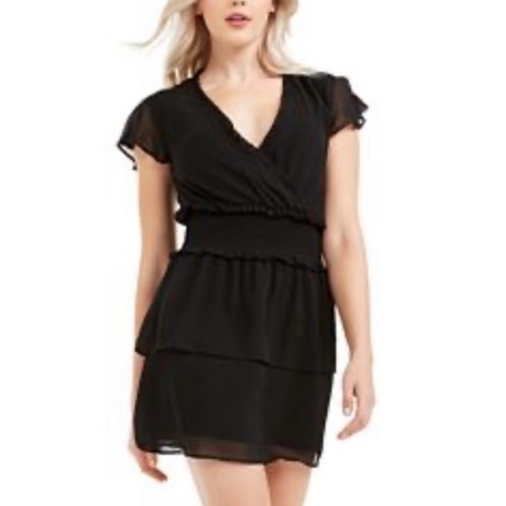Feminine Black Ruffle Flutter Sleeve Little Black Dress